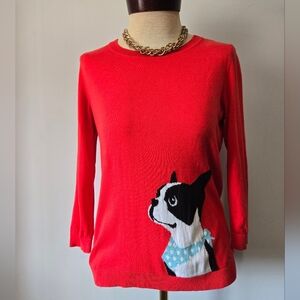 Talbots French Bulldog Reddish Orange Pullover Cotton Sweater. Size Small